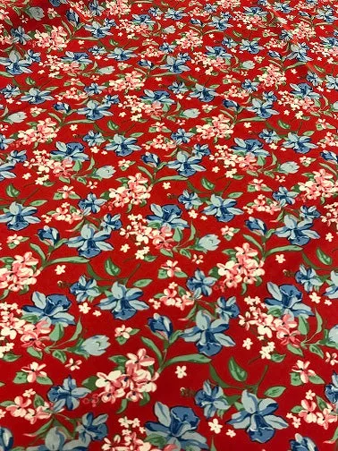 Viscose Mix Satin Print- Red Floral