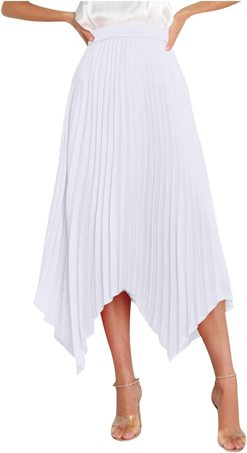 Women High Waisted Flowy Skirts A-line Long Maxi Skirt Casual Summer Pleated Skirts Asymmetrical Skirt Travel Outfit