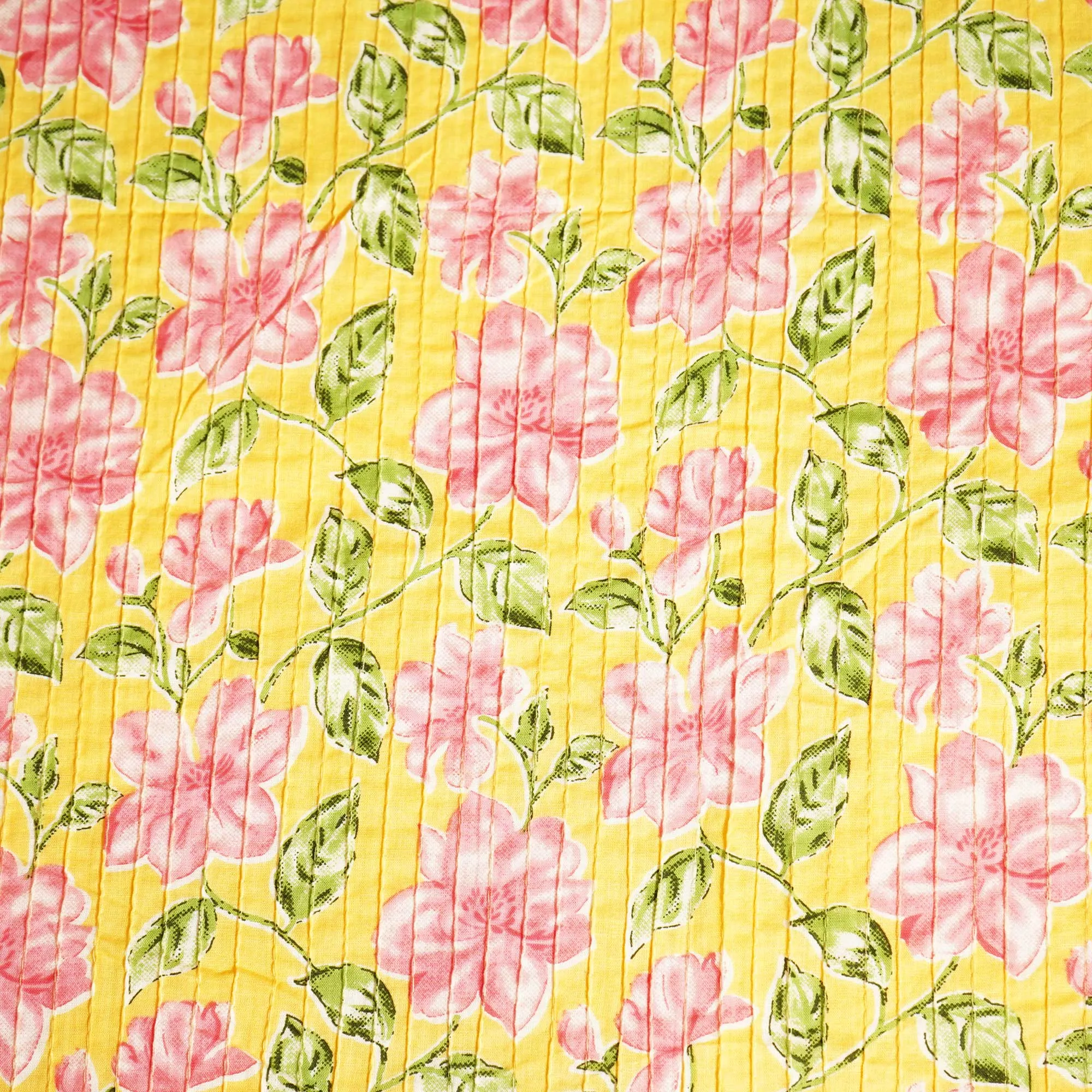Yellow Floral Print Pintuck Cotton Fabric MFL-23664