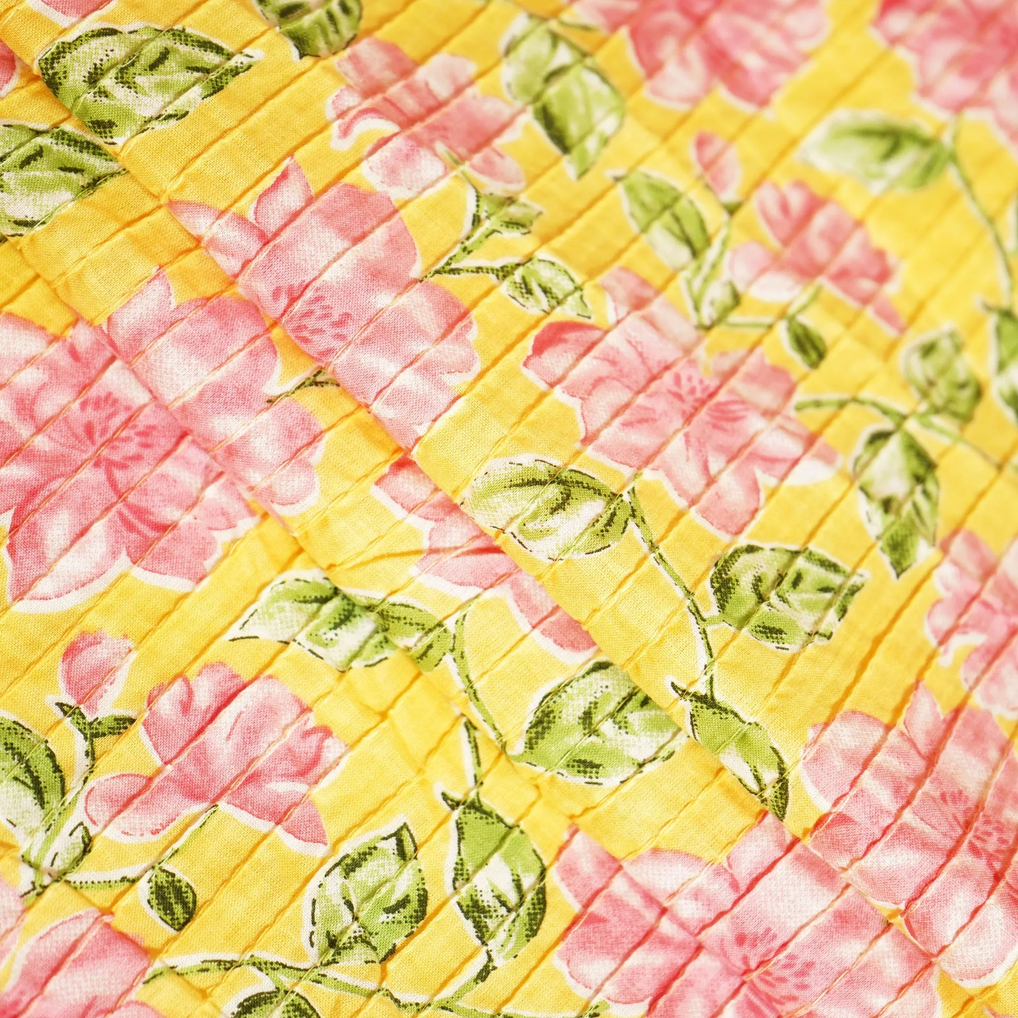 Yellow Floral Print Pintuck Cotton Fabric MFL-23664